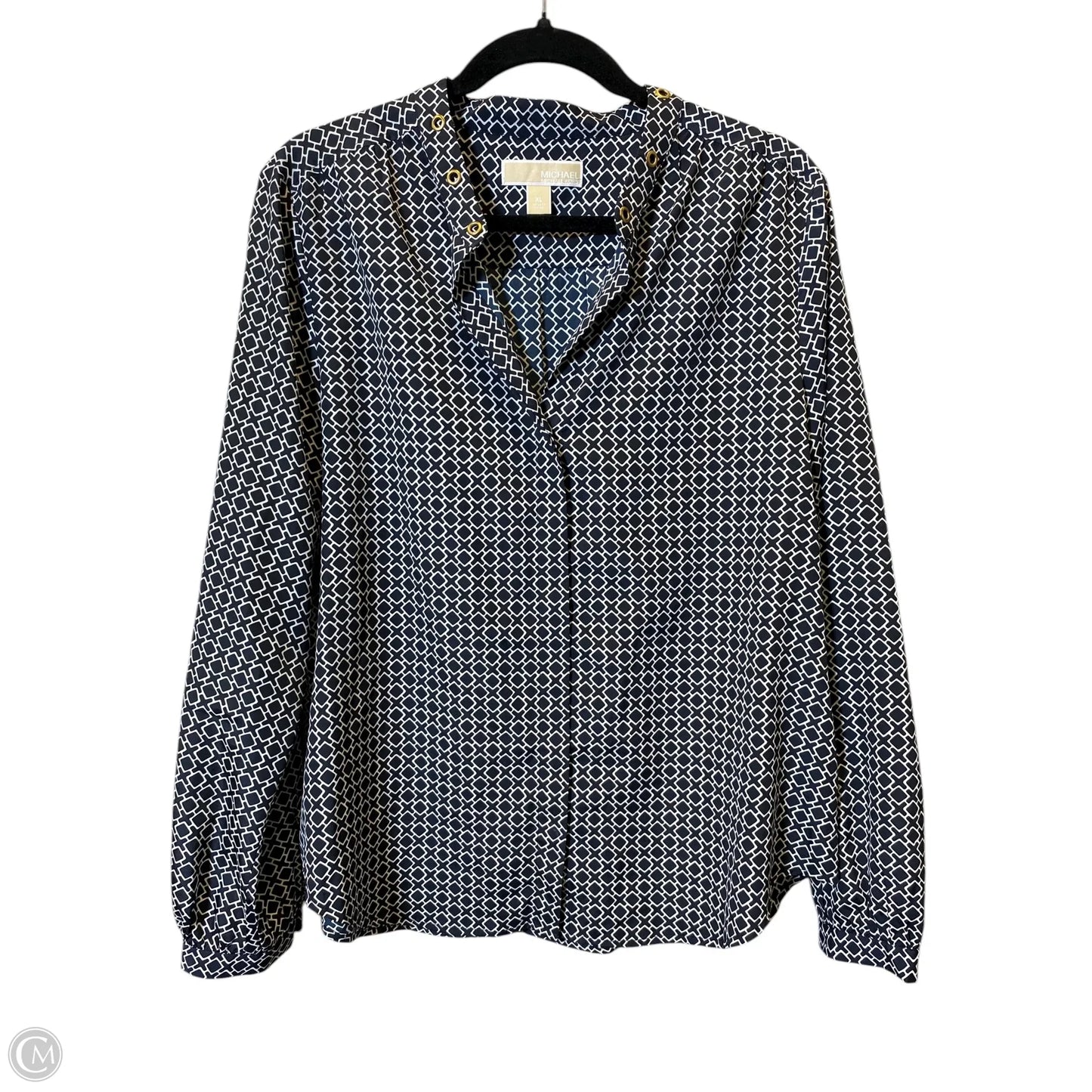 Blouse Designer By Michael Kors In Blue & White, Size: Xl