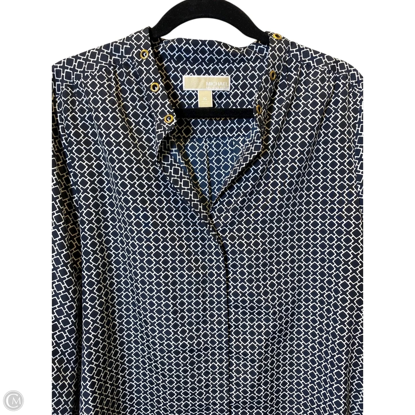 Blouse Designer By Michael Kors In Blue & White, Size: Xl