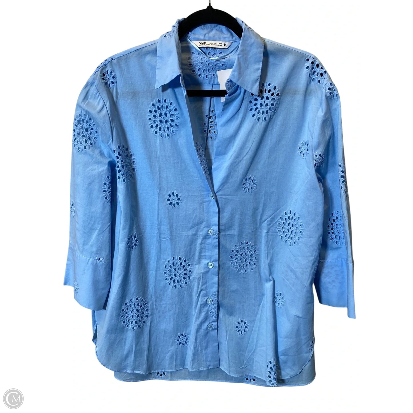 Blouse 3/4 Sleeve By Zara In Blue, Size: S