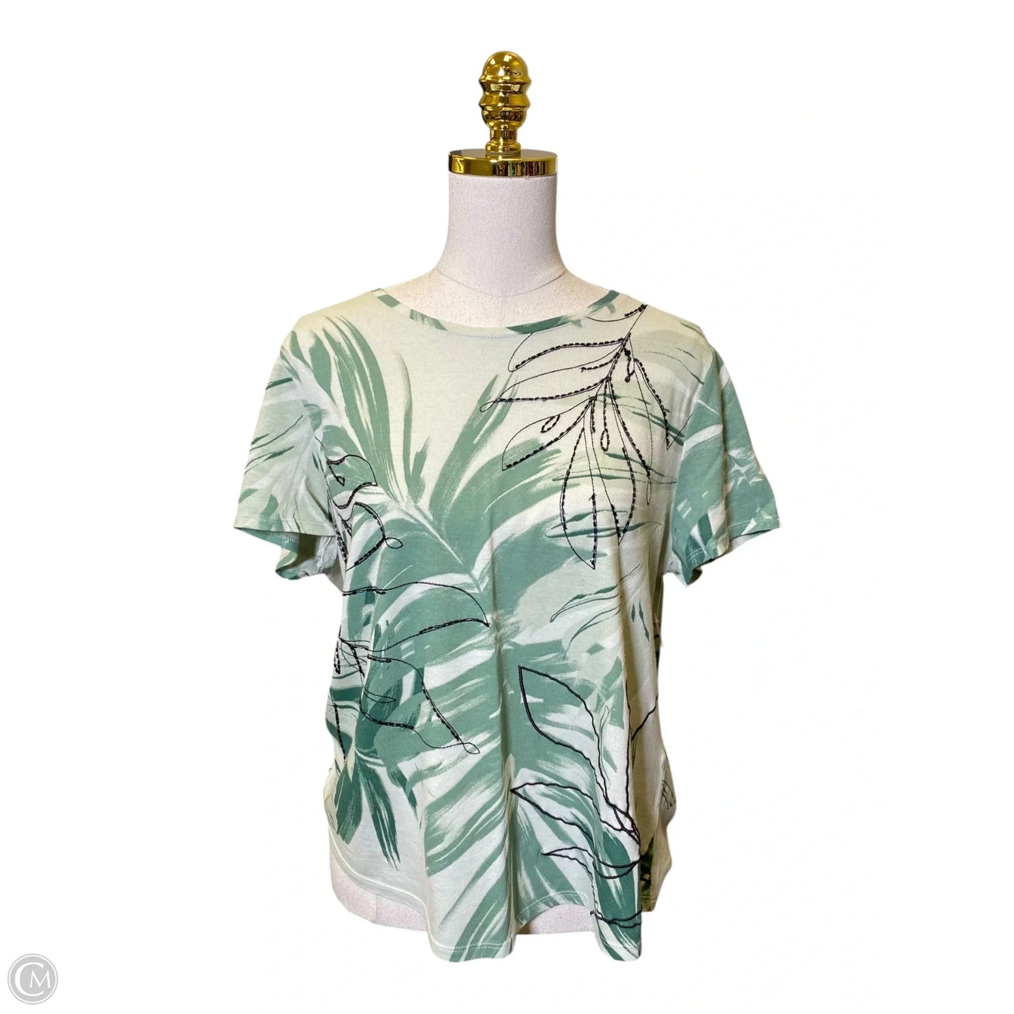 Top Short Sleeve By Chicos In Black & Green, Size: L