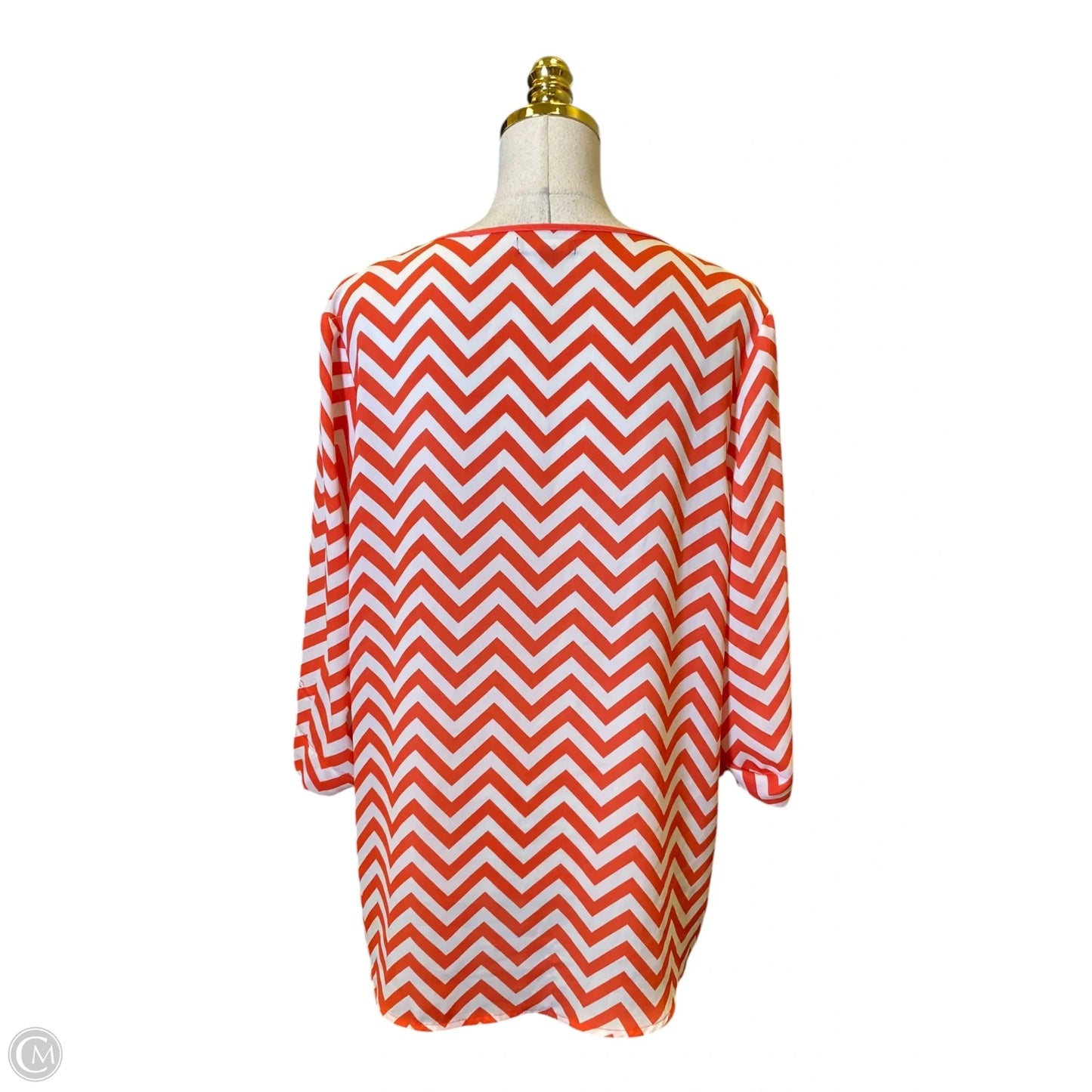 Top 3/4 Sleeve By Kiara In Orange & White, Size: L