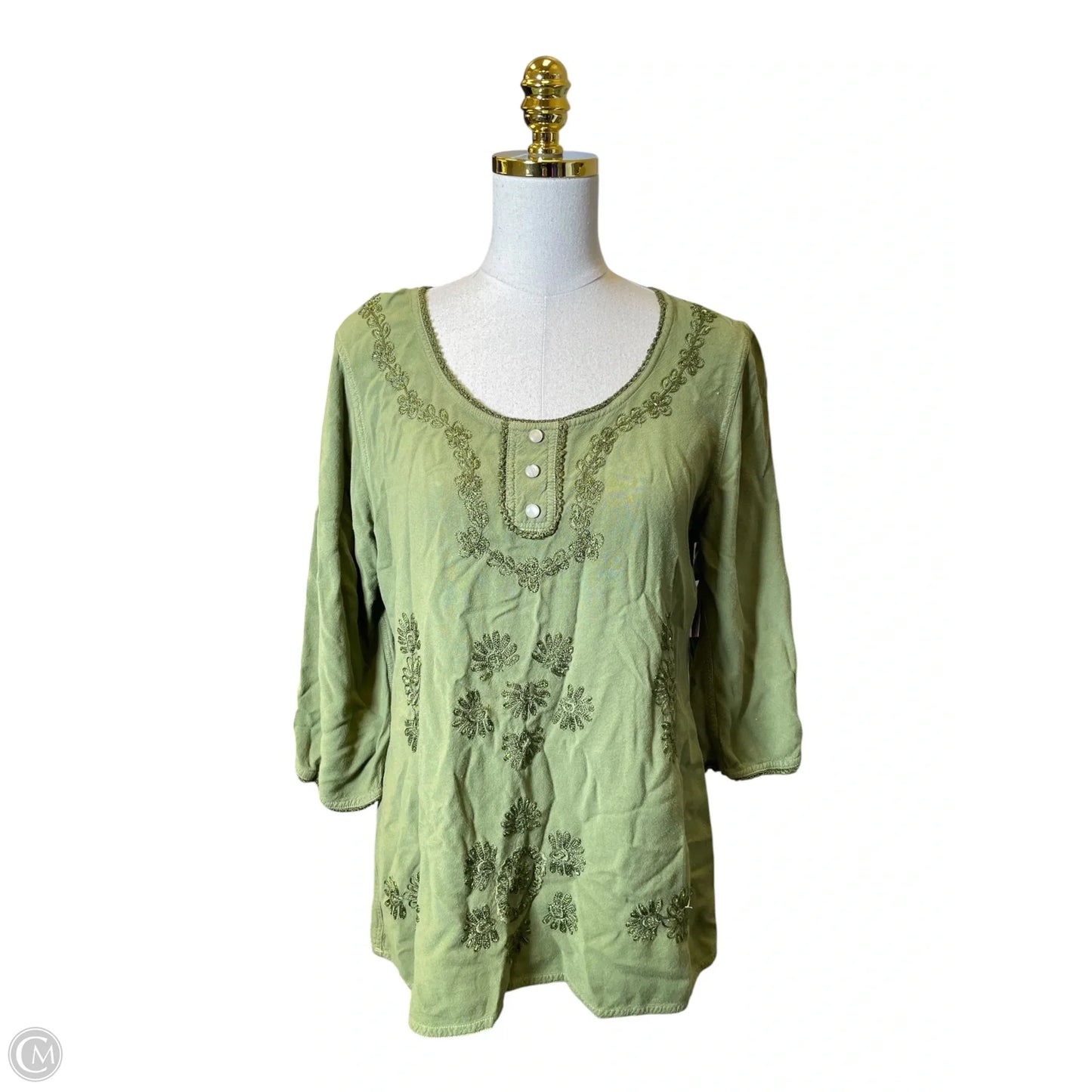Top 3/4 Sleeve By Soft Surroundings In Green, Size: M