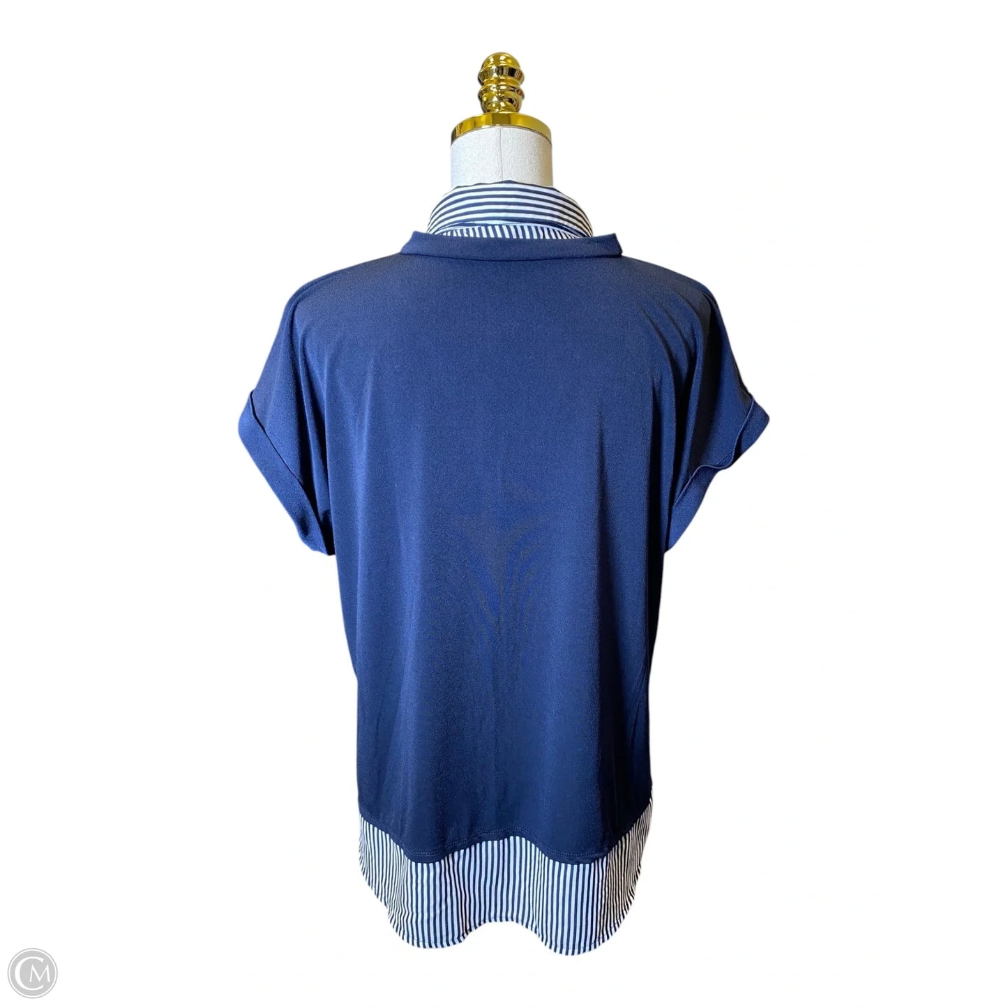 Top Short Sleeve By Adrianna Papell In Blue & White, Size: L
