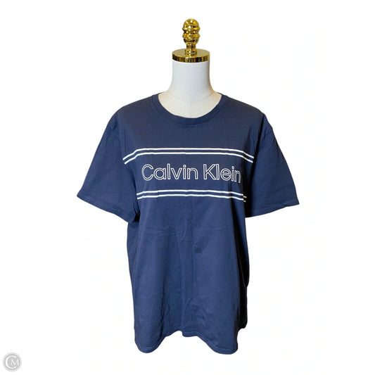 Top Short Sleeve By Calvin Klein In Blue & White, Size: Xl