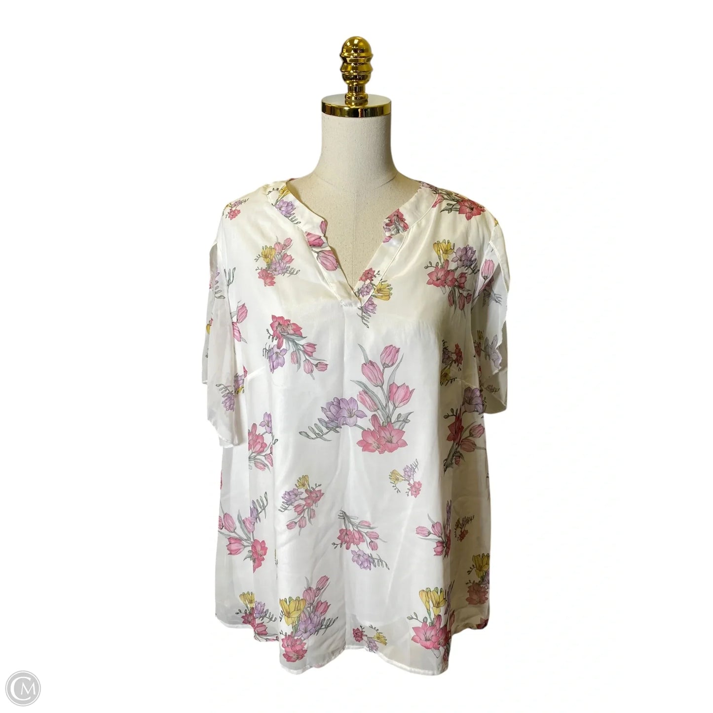 Blouse Short Sleeve By Bloomchic In Floral Print, Size: Xl