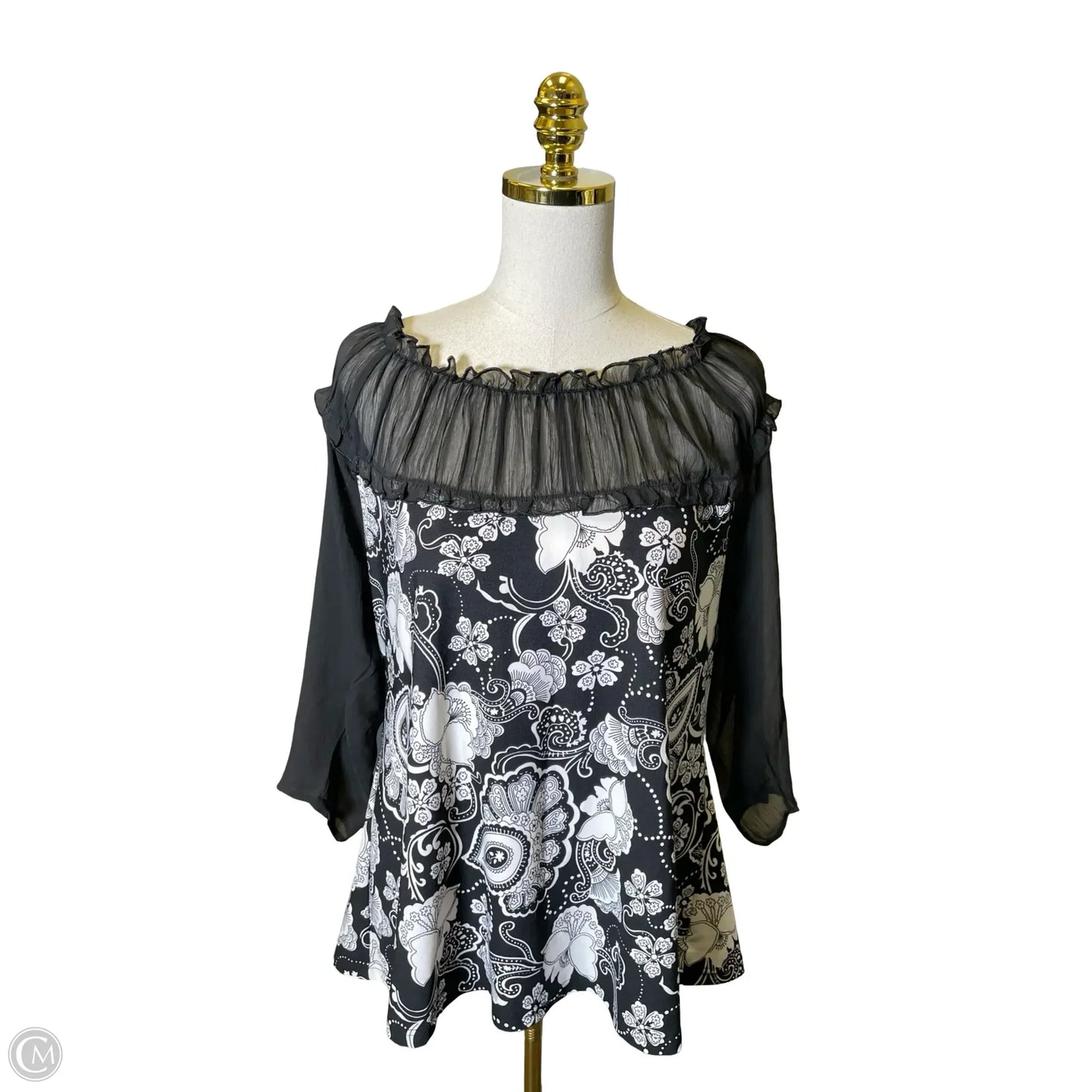 Blouse Long Sleeve By Clothes Mentor In Black & White, Size: 1x