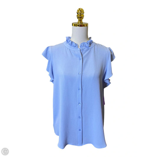 Blouse Short Sleeve By Calvin Klein In Blue, Size: L