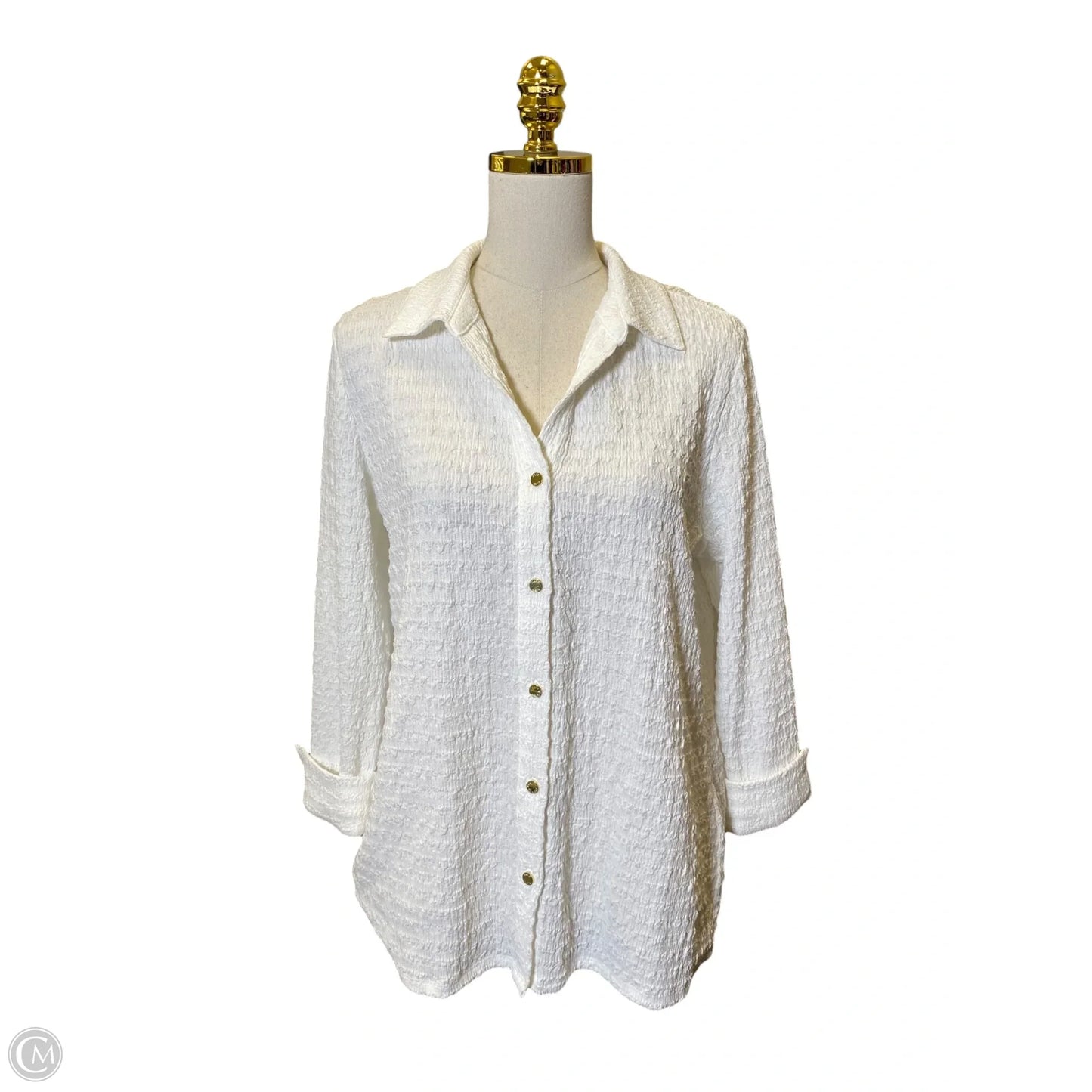 Top Long Sleeve By Anne Klein In White, Size: L