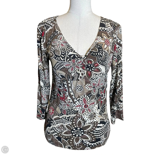 Top Long Sleeve By Chicos In Brown & Cream, Size: M