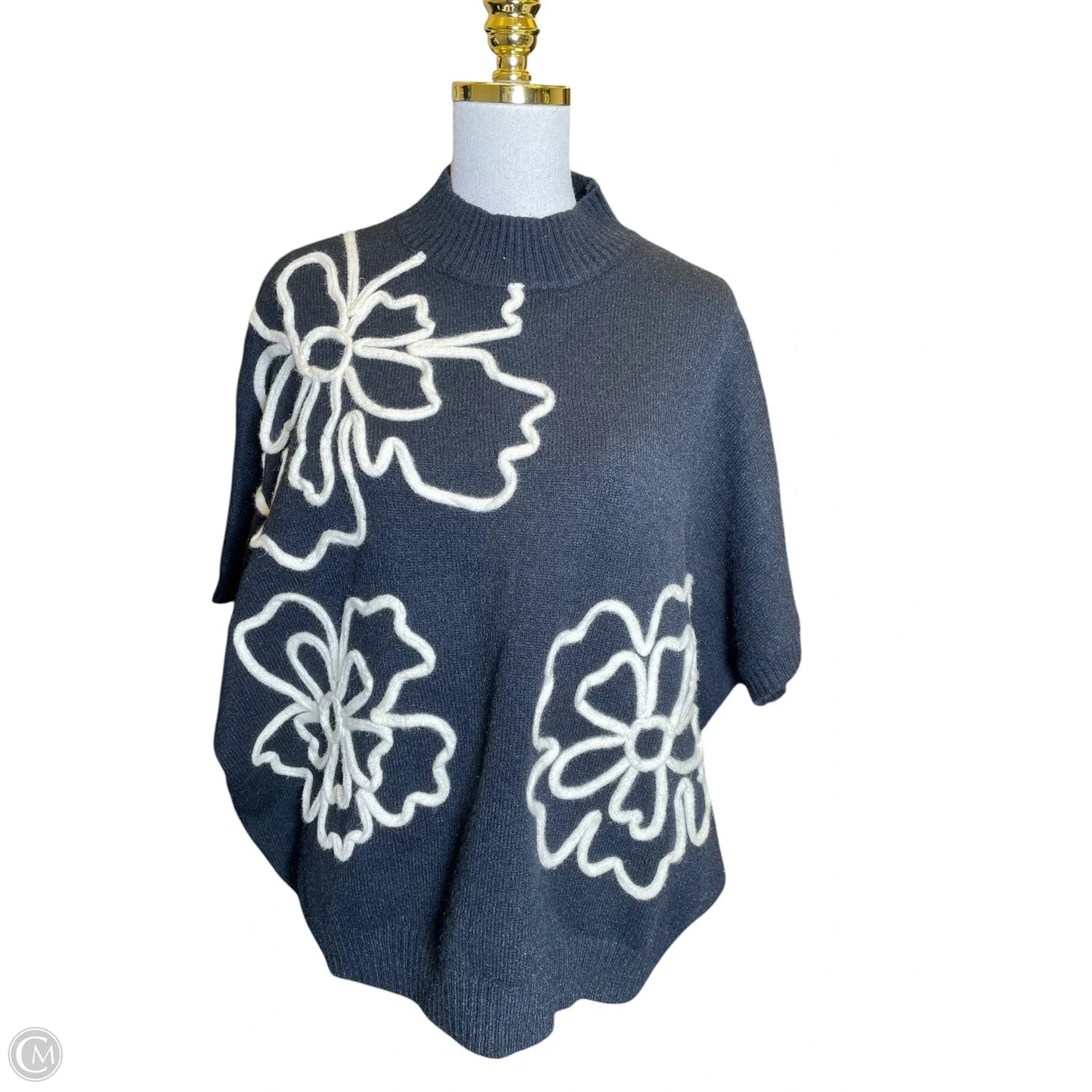 Sweater Short Sleeve By Easel In Black & Cream, Size: S