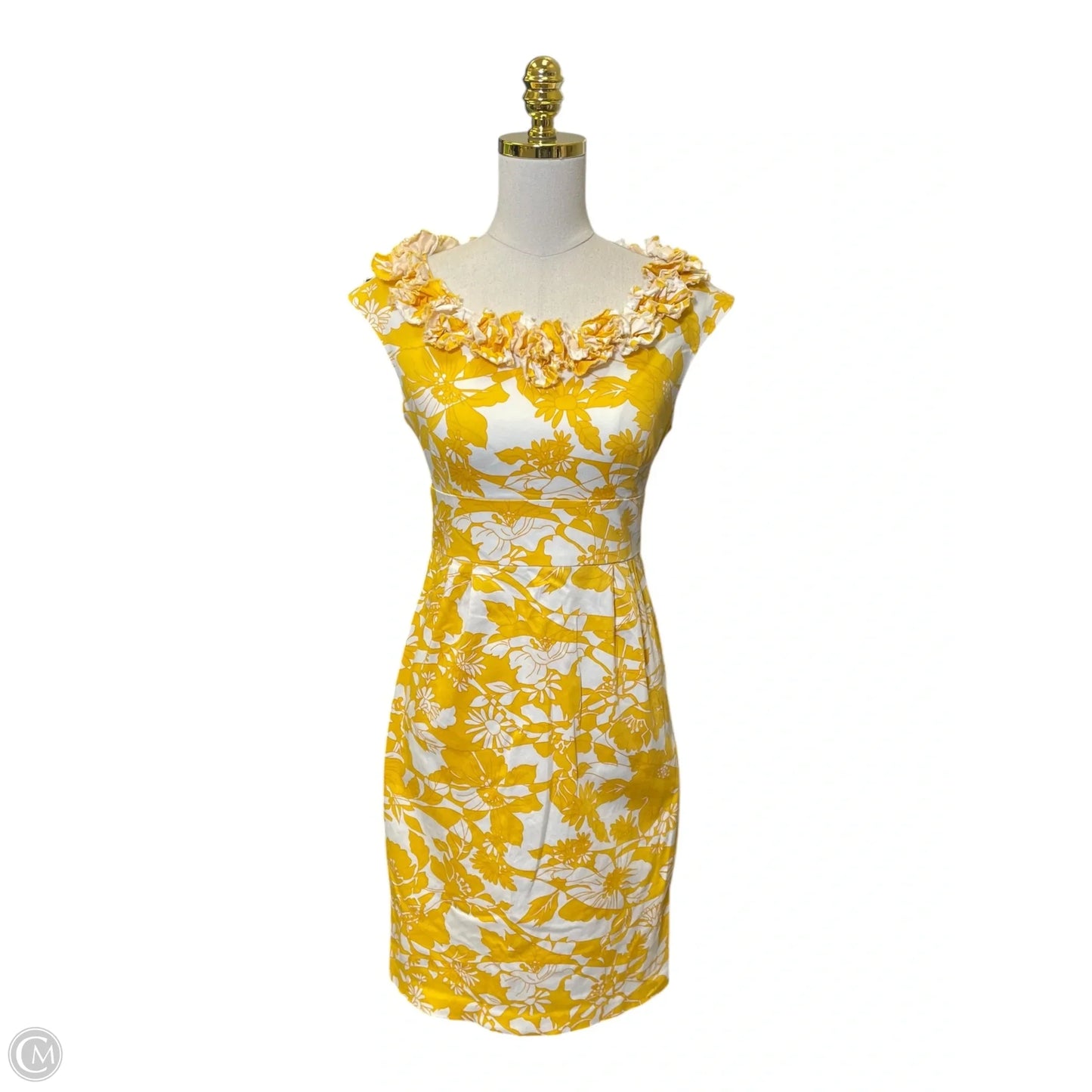 Dress Casual Midi By London Times In White & Yellow, Size: S