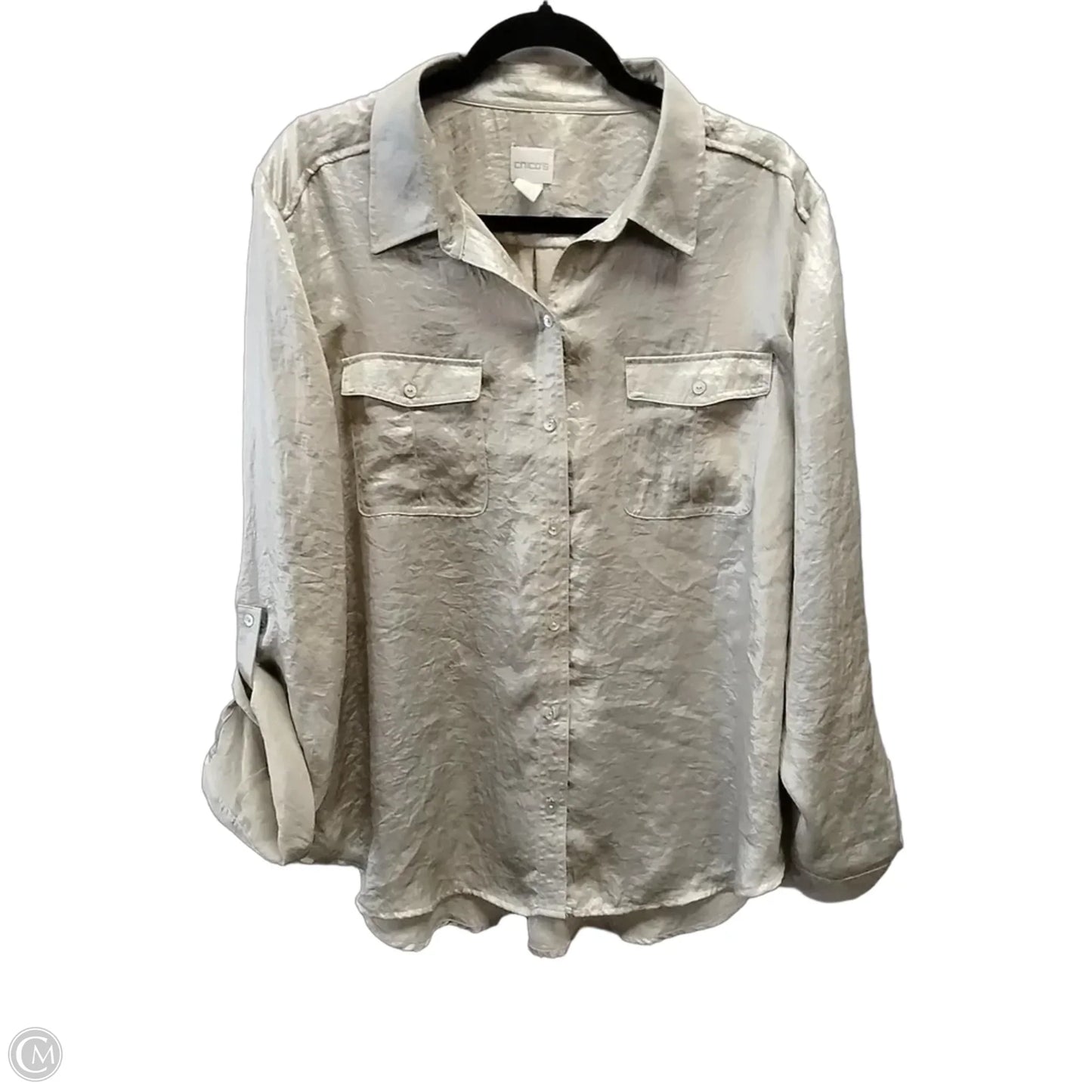 Blouse Long Sleeve By Chicos In Gold, Size: Xl