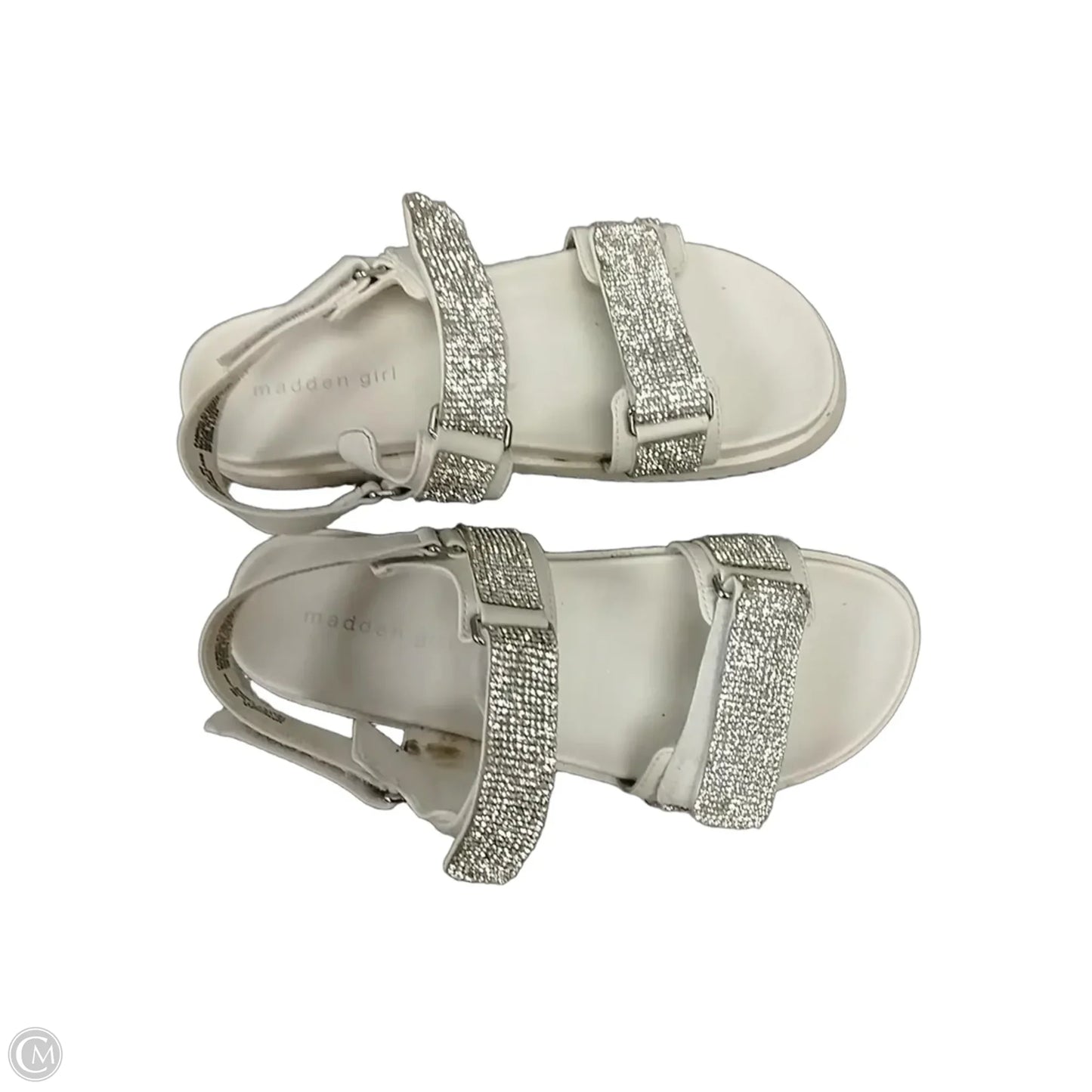 Sandals Flats By Madden Girl In Silver & White, Size: 5