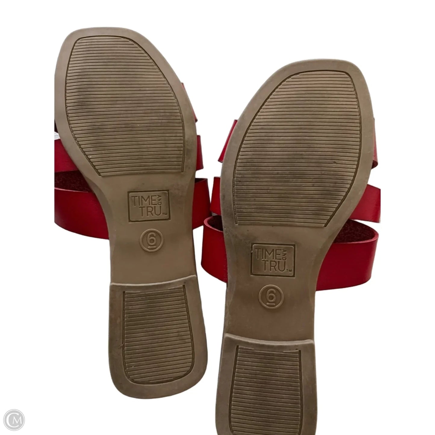 Sandals Flats By Time And Tru In Red & Tan, Size: 6