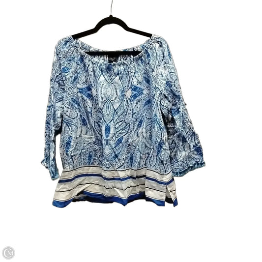 Blouse 3/4 Sleeve By Rafaella In Blue & White, Size: Xl