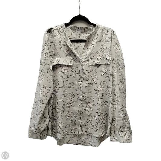 Blouse Long Sleeve By Calvin Klein In Grey & White, Size: Xl