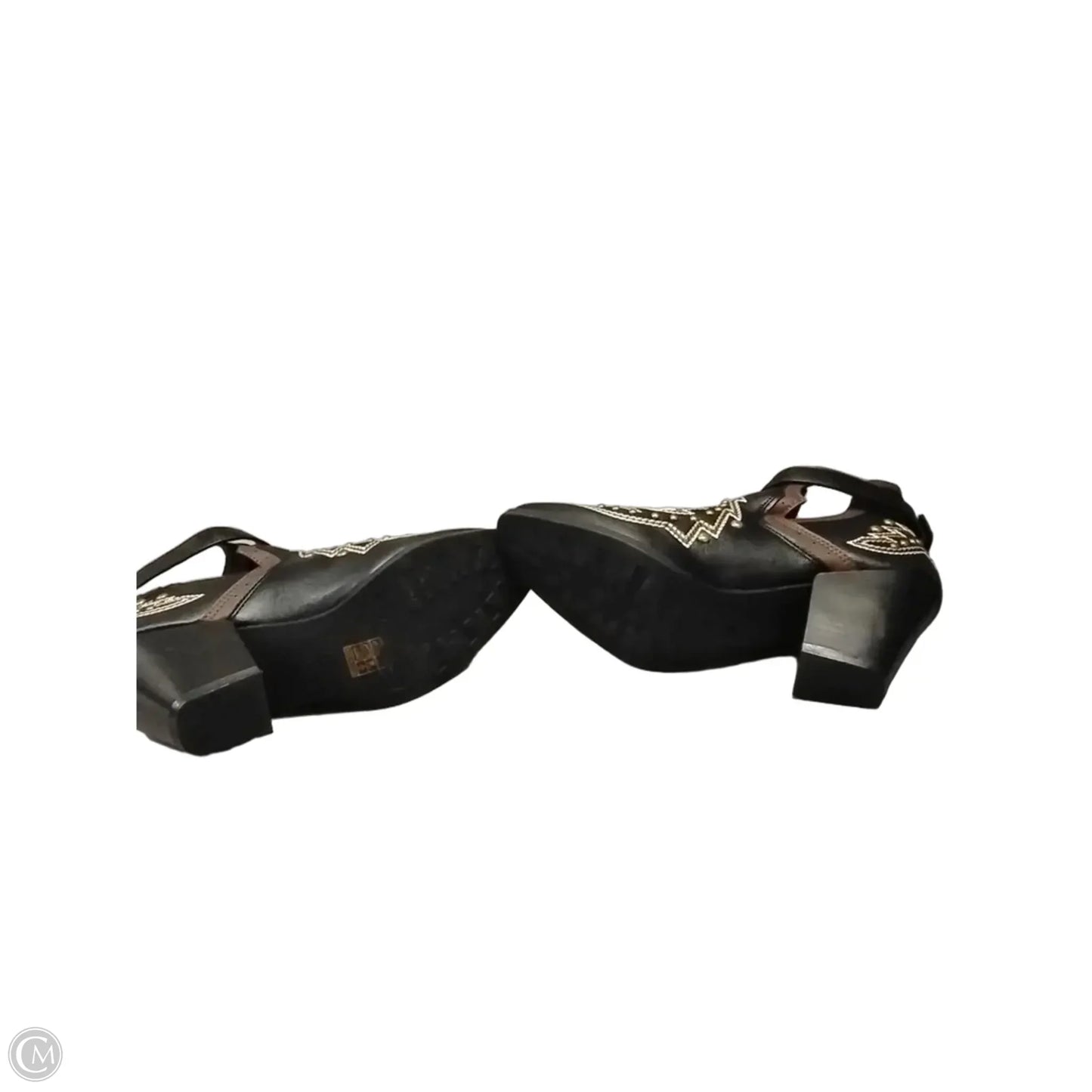 Boots Ankle Heels By Cme In Black & Gold, Size: 5.5