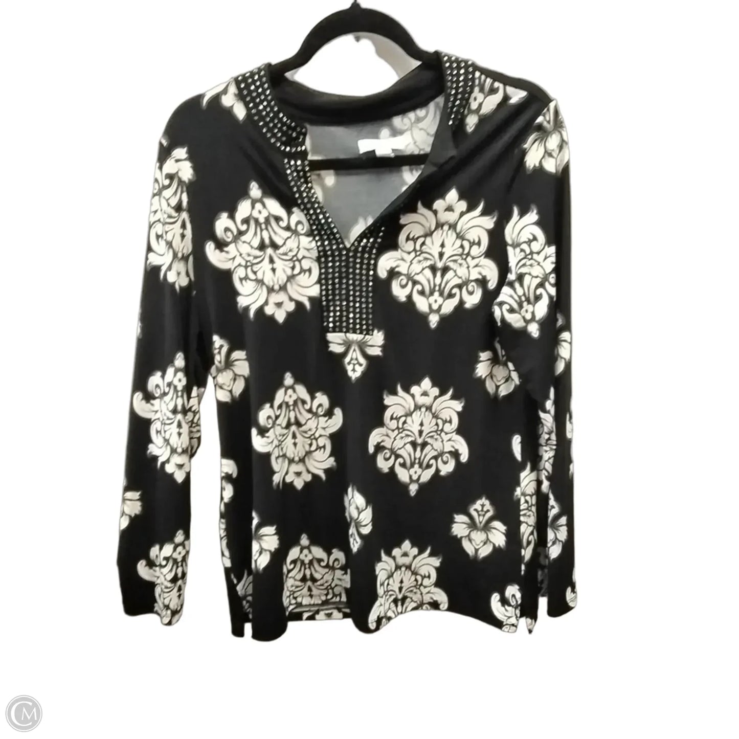 Blouse Long Sleeve By Charter Club In Black & White, Size: Mp