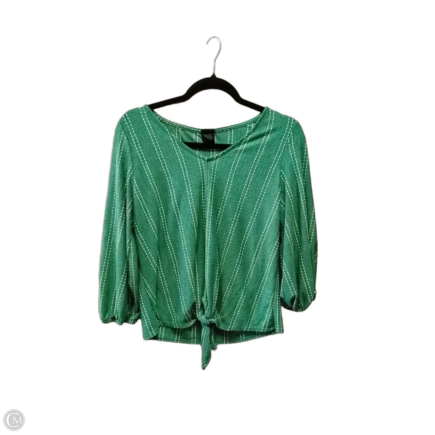 Blouse Long Sleeve By W5 In Green & White, Size: L