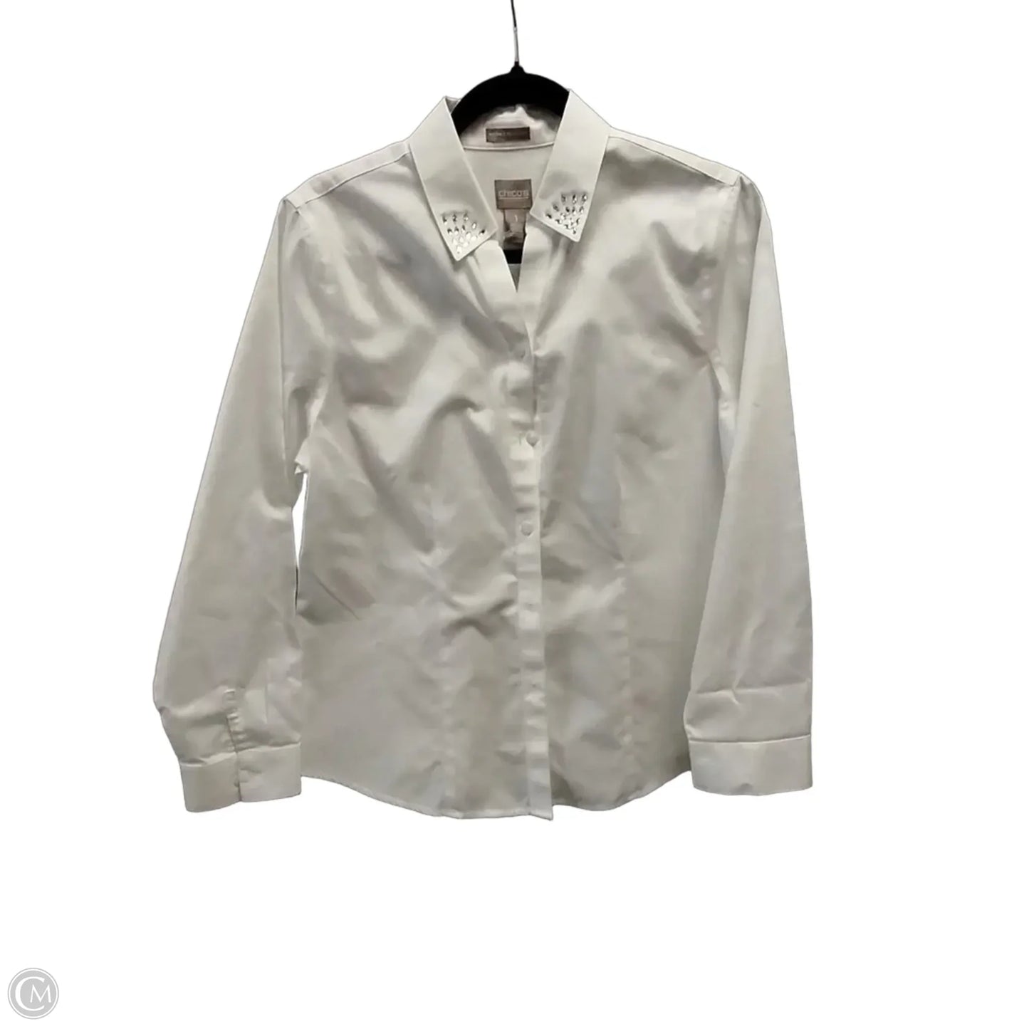 Blouse Long Sleeve By Chicos In White, Size: M