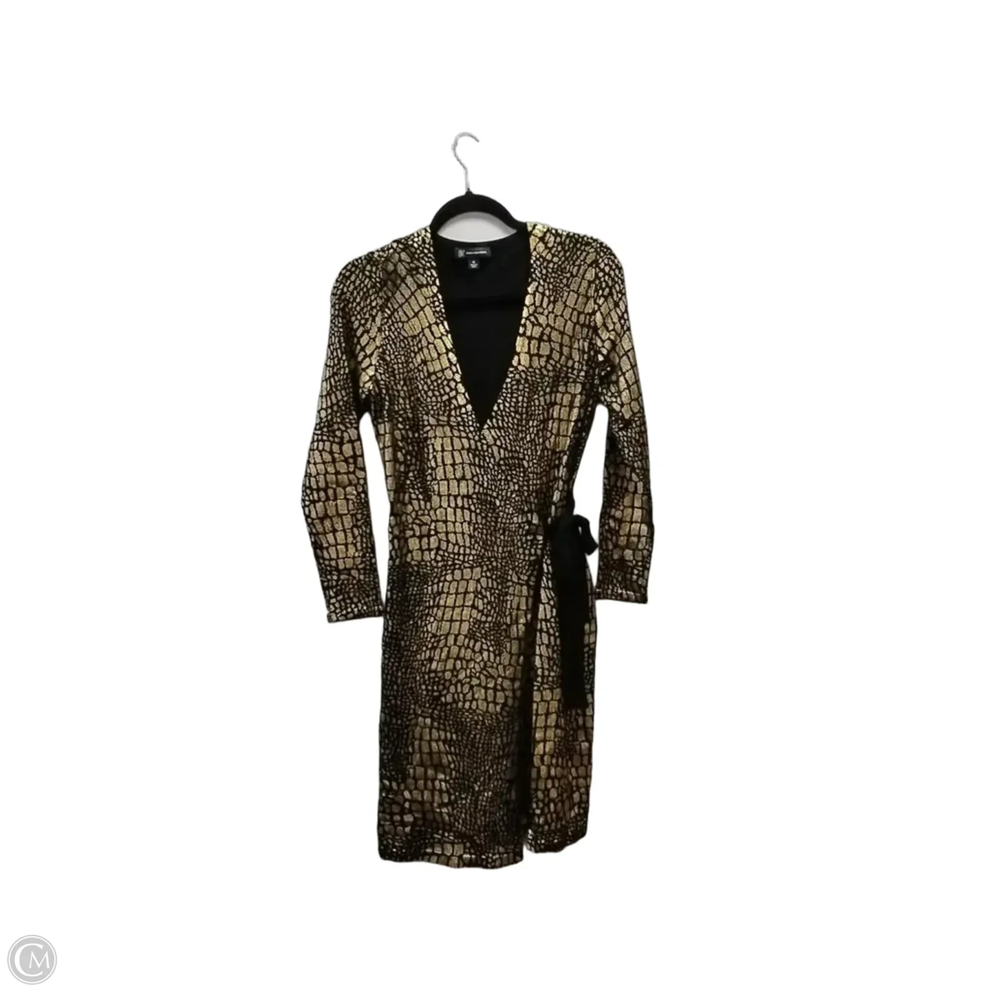 Dress Casual Midi By Inc In Black & Gold, Size: 4