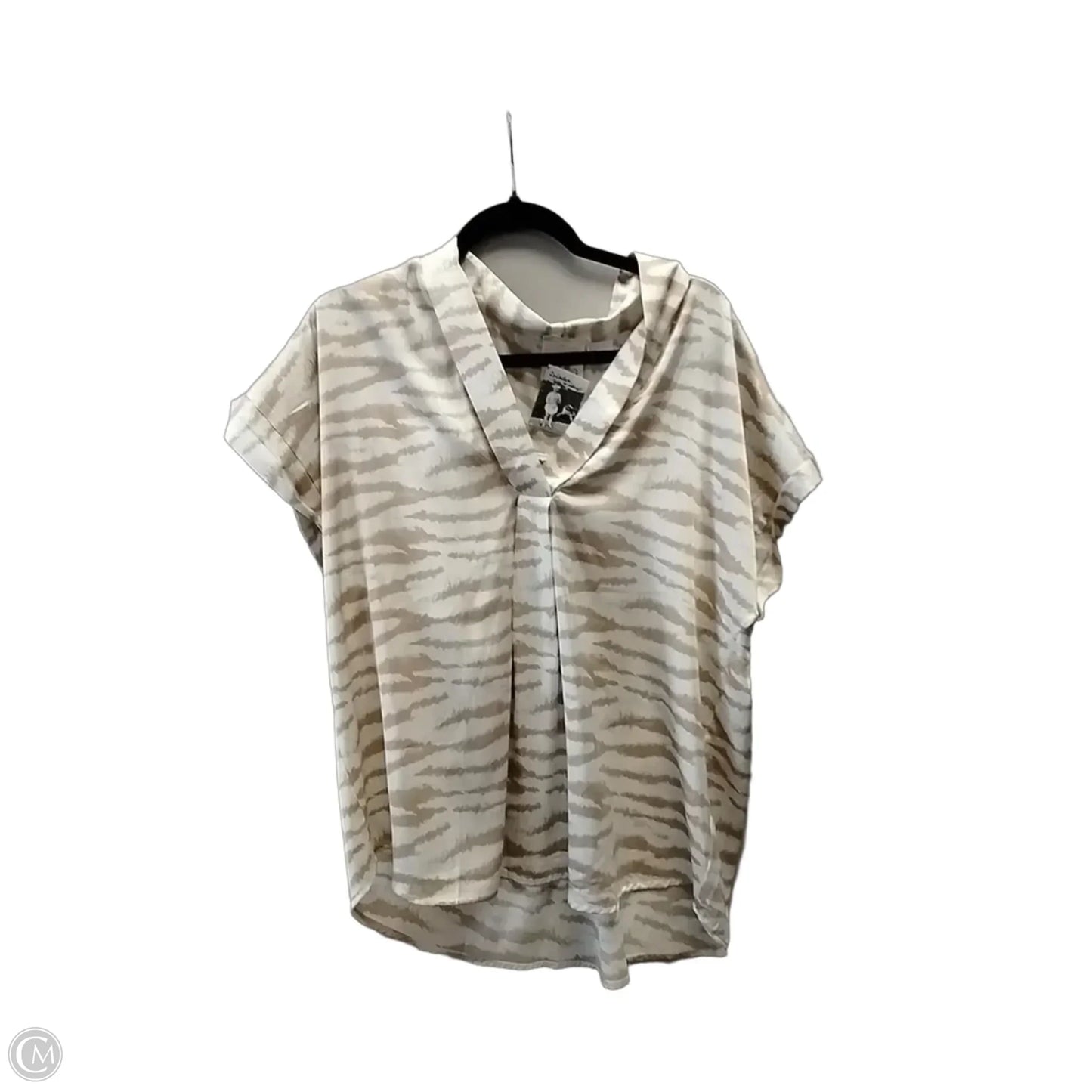 Blouse Short Sleeve By Artistic Works By Lu In Brown & Cream, Size: L