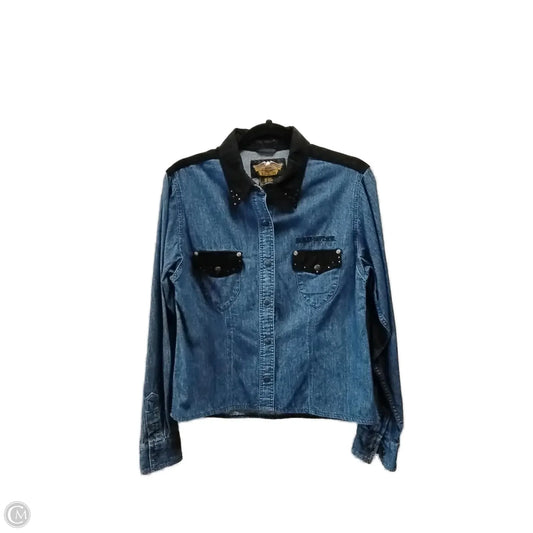 Jacket Shirt By Harley Davidson In Black & Blue, Size: S