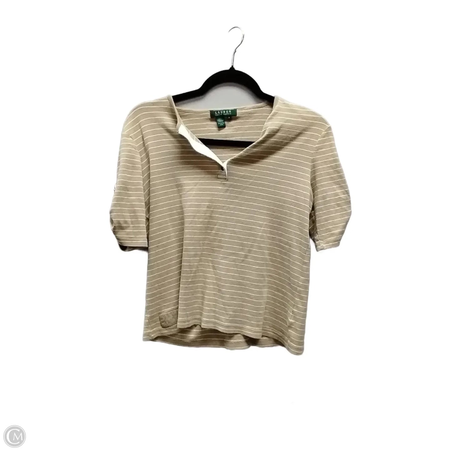 Top Short Sleeve By Lauren By Ralph Lauren In Tan & White, Size: M