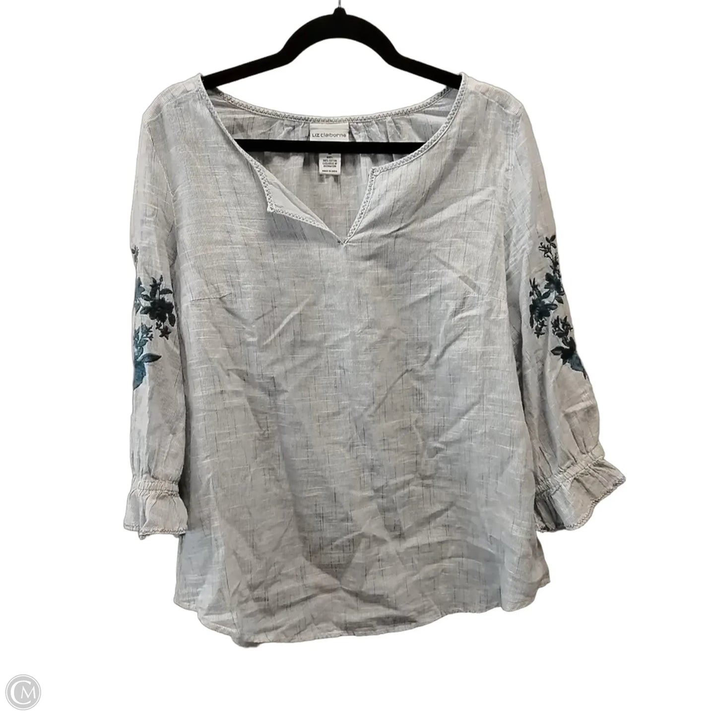Blouse Long Sleeve By Liz Claiborne In Striped Pattern, Size: M