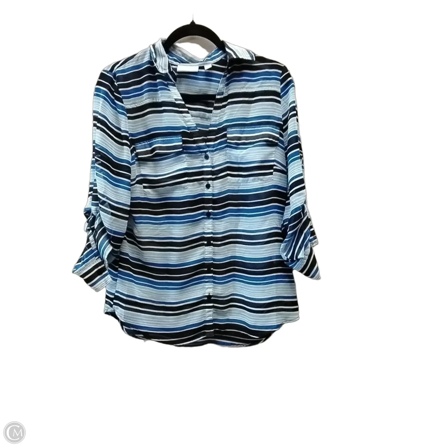Blouse Long Sleeve By New York And Co In Striped Pattern, Size: M