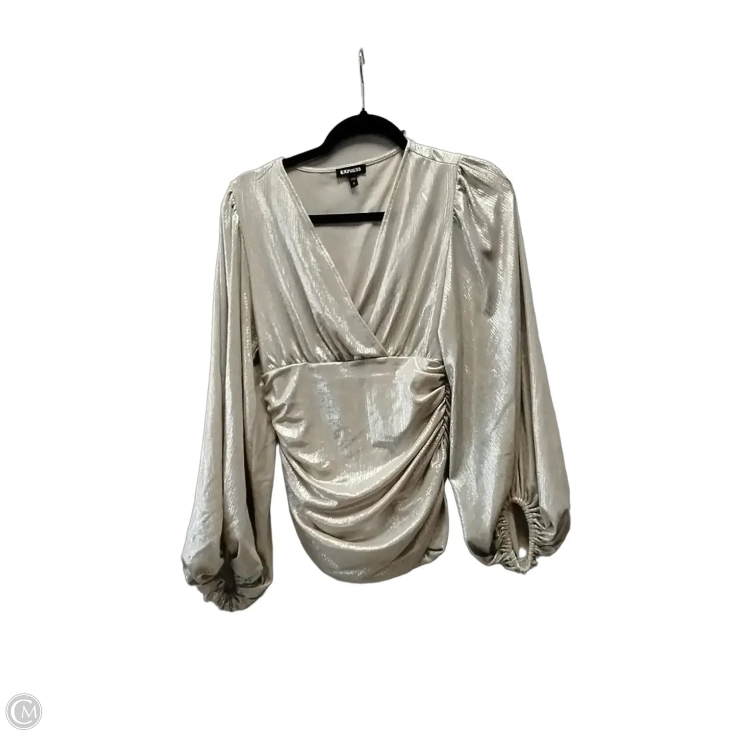 Blouse Long Sleeve By Express In Silver, Size: S