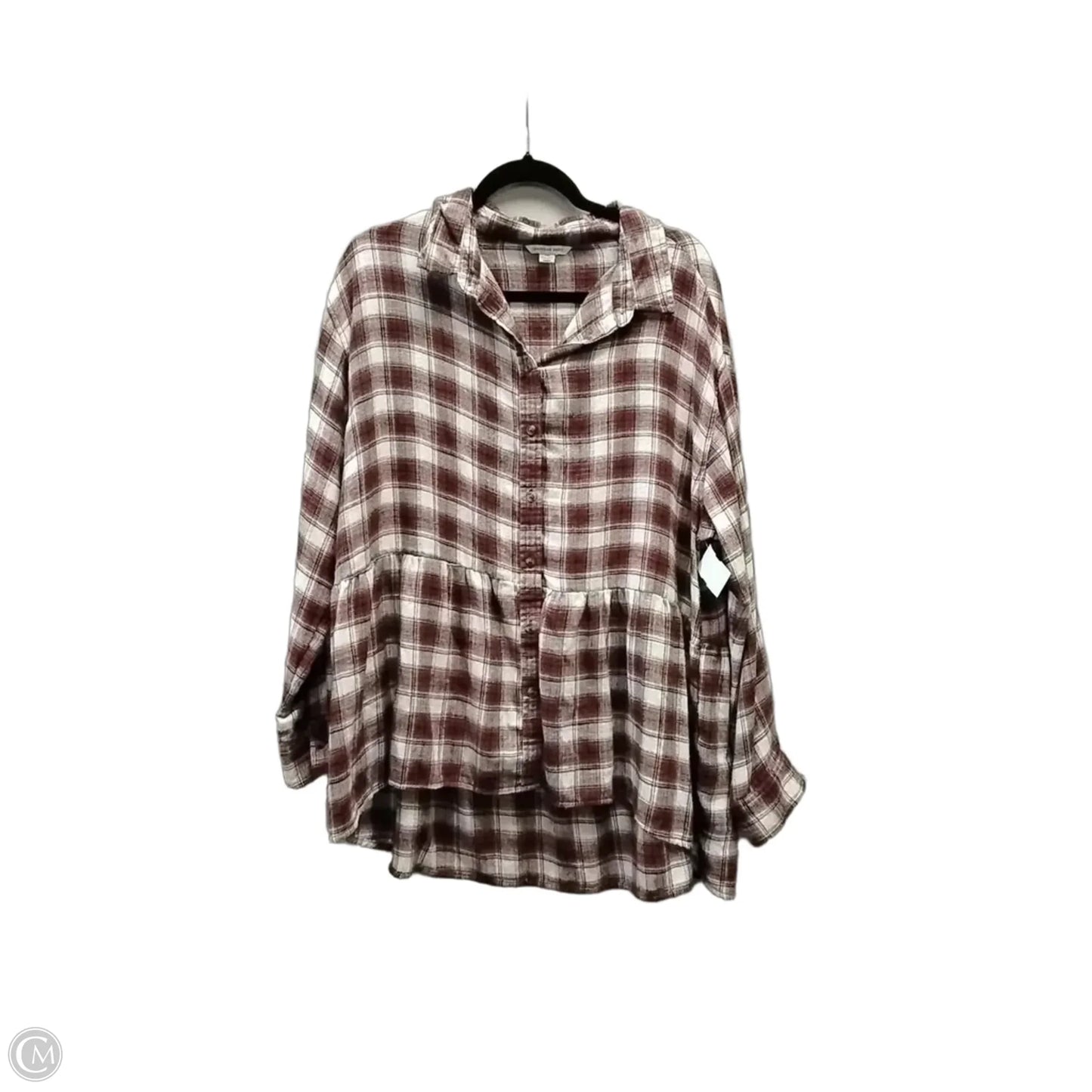 Top Long Sleeve By American Eagle In Plaid Pattern, Size: L