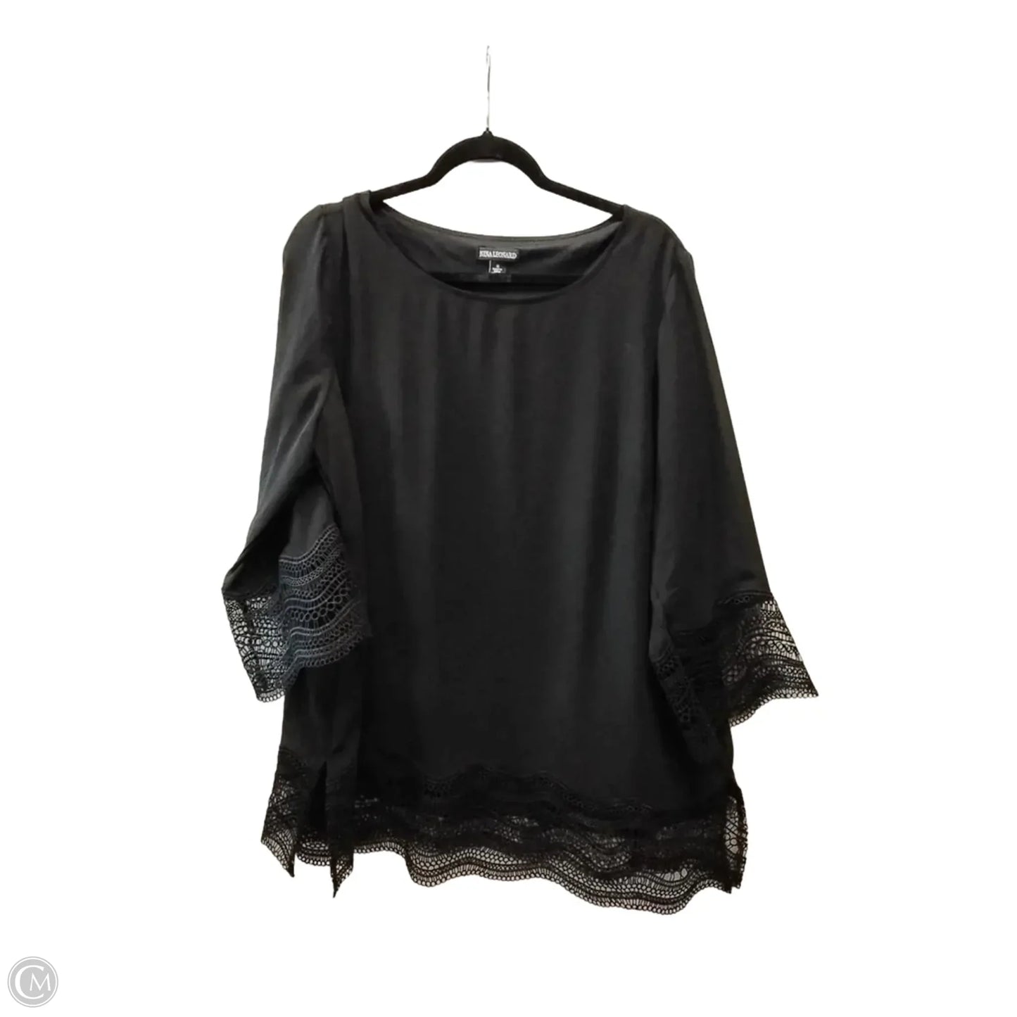 Top Long Sleeve By Nina Leonard In Black, Size: 1x