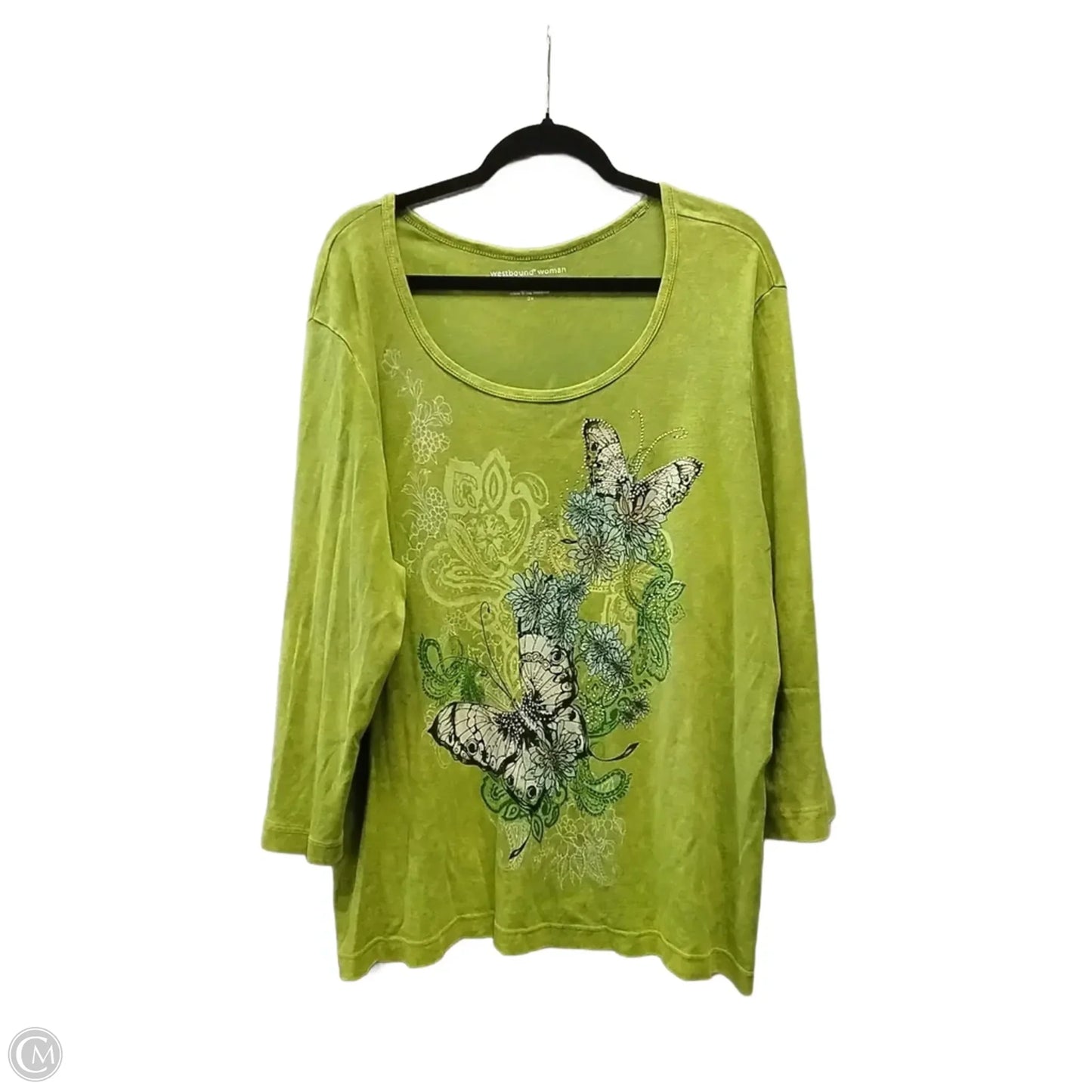 Top 3/4 Sleeve By West Bound In Green, Size: 2x
