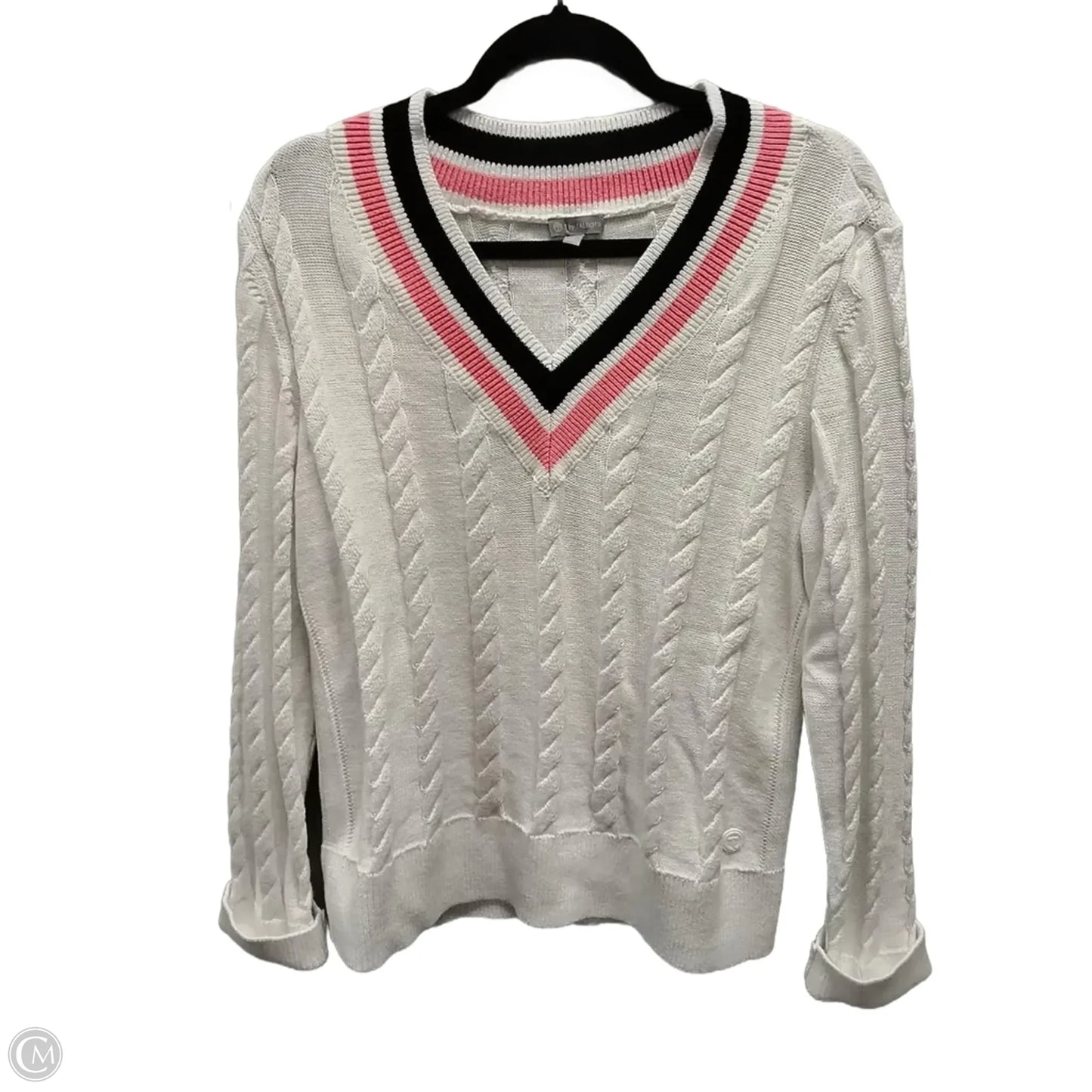 Sweater By Talbots In Pink & White, Size: L