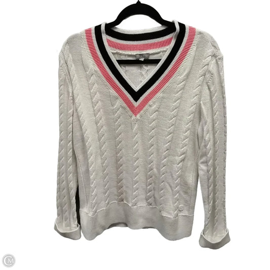 Sweater By Talbots In Pink & White, Size: L