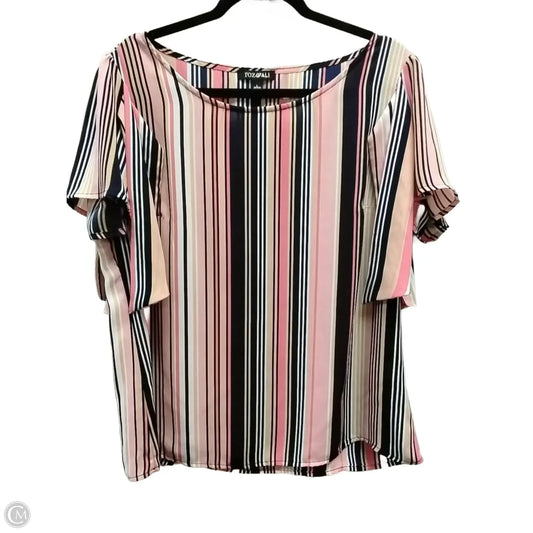 Blouse Short Sleeve By Roz And Ali In Striped Pattern, Size: L