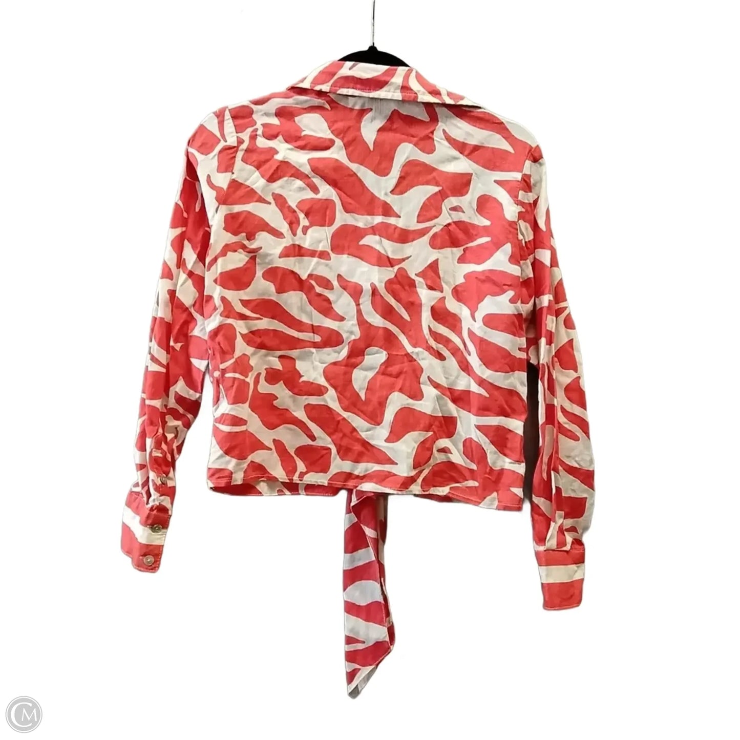 Blouse Long Sleeve By Christian Siriano In Orange & White, Size: M