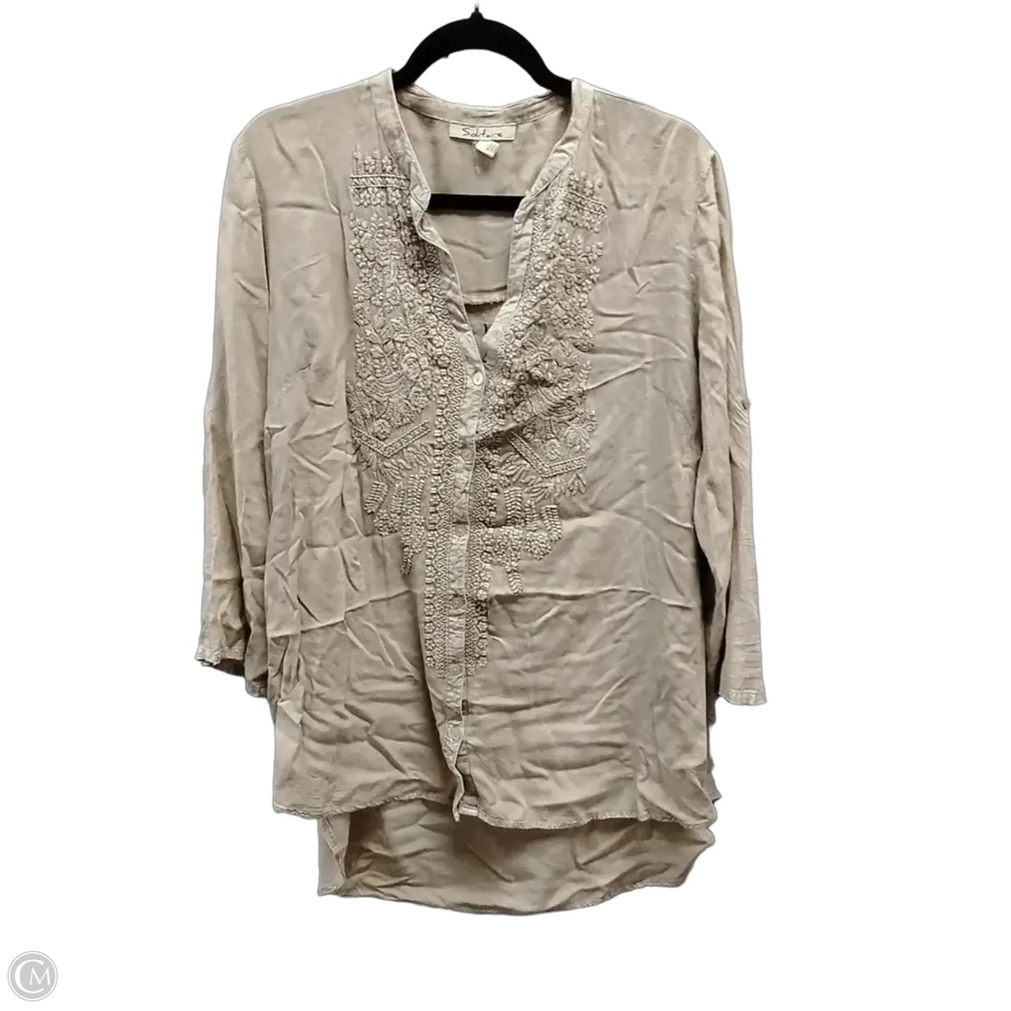 Top Long Sleeve By Solitaire In Tan, Size: Xl