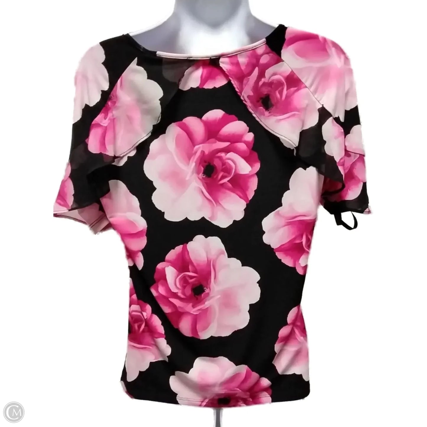 Blouse Short Sleeve By Calvin Klein In Black & Pink, Size: M