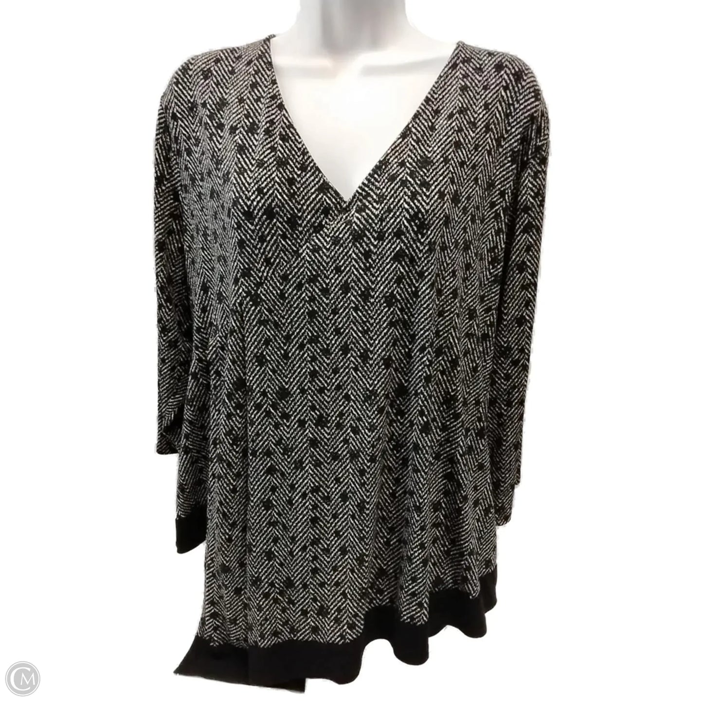 Blouse Long Sleeve By Cato In Black & White, Size: 20