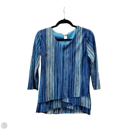 Blouse Long Sleeve By Christopher And Banks In Blue & Cream, Size: M