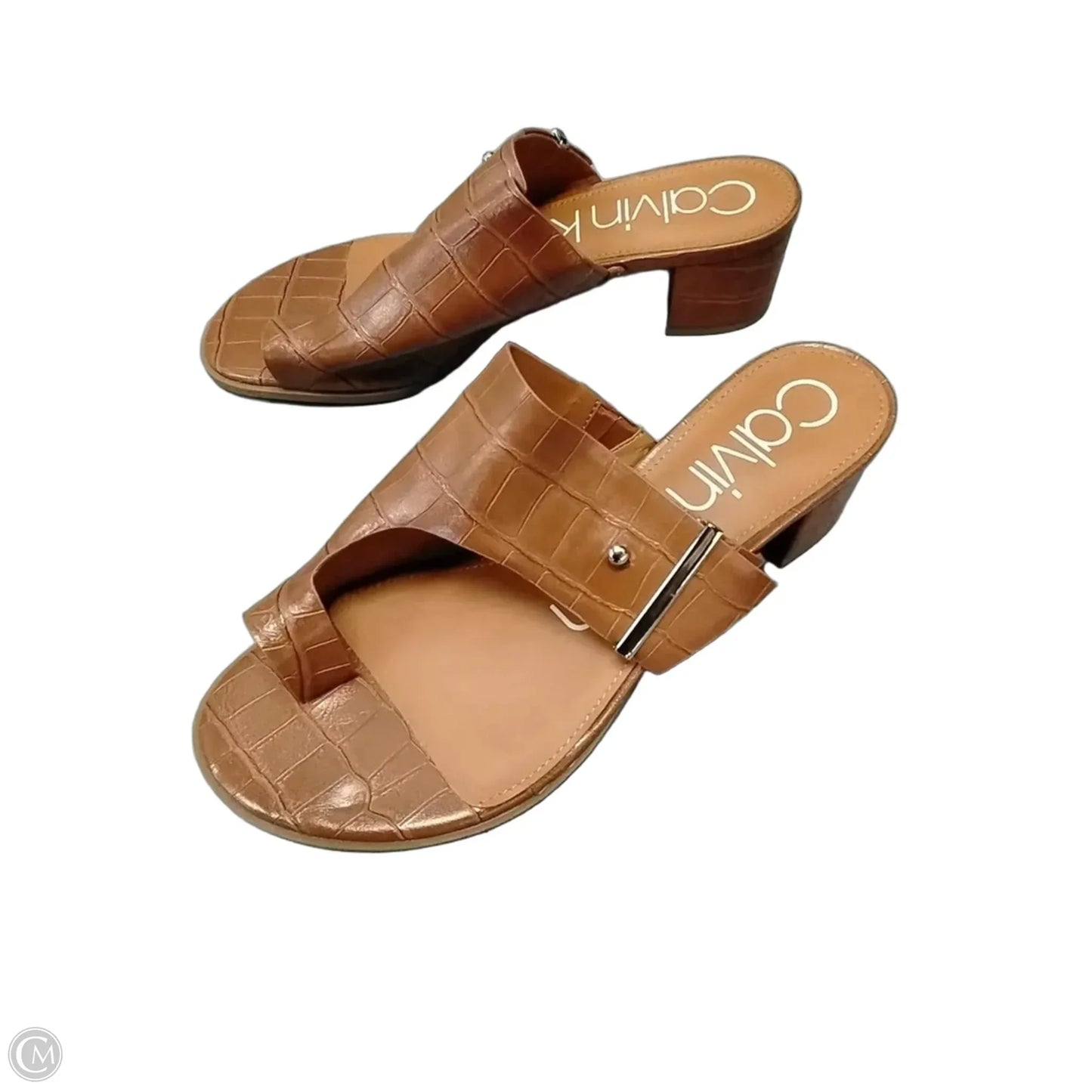 Sandals Heels Kitten By Calvin Klein In Brown, Size: 8.5