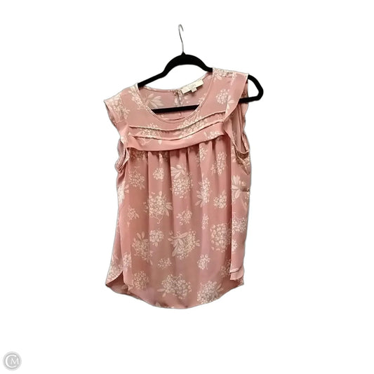 Blouse Short Sleeve By Loft In Pink & White, Size: M