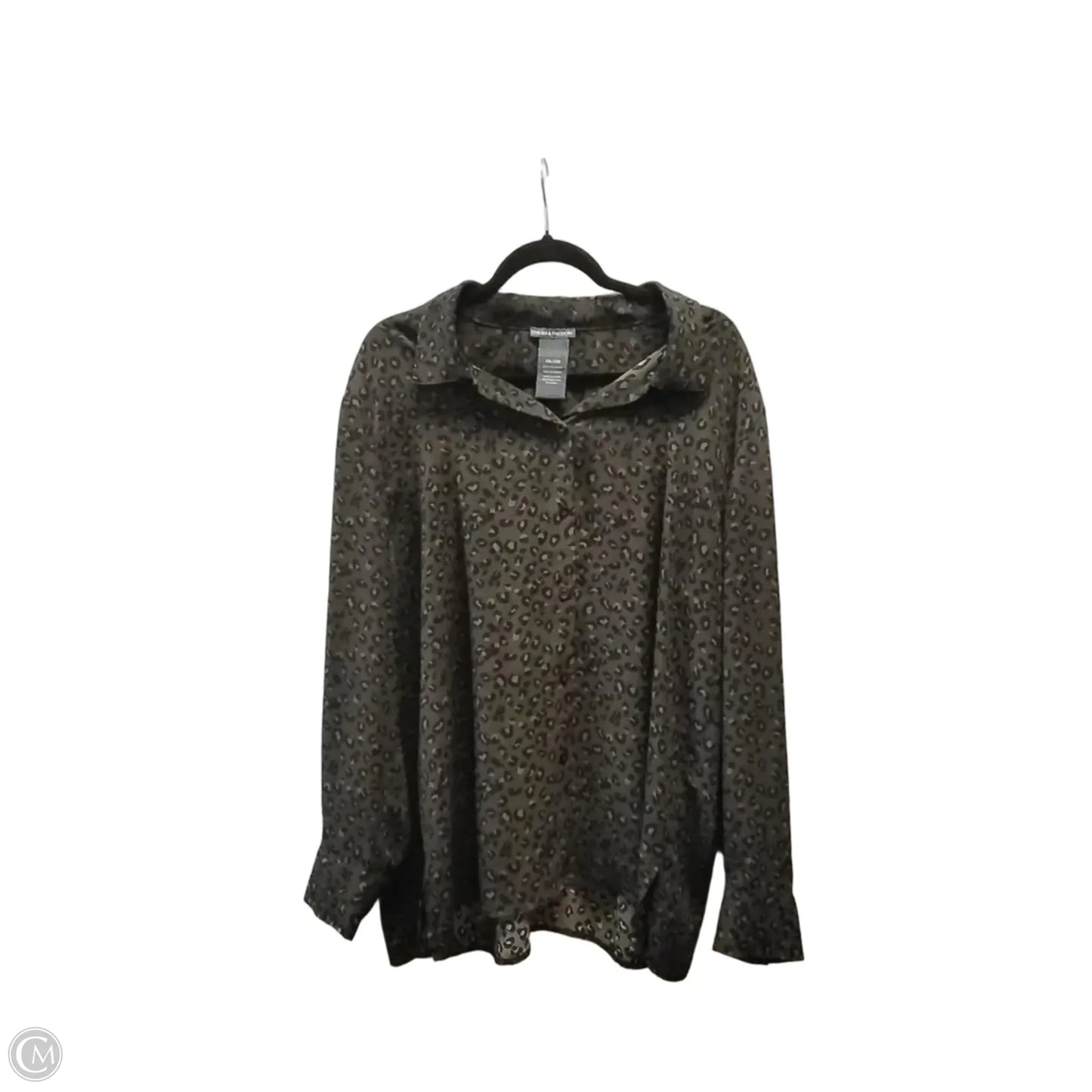Blouse Long Sleeve By Chelsea And Theodore In Leopard Print, Size: Xxl