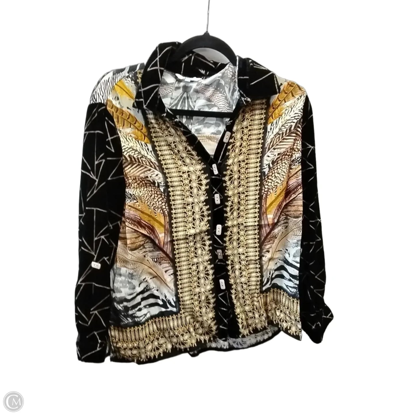 Top Long Sleeve By John Mark In Black & Gold, Size: Mp