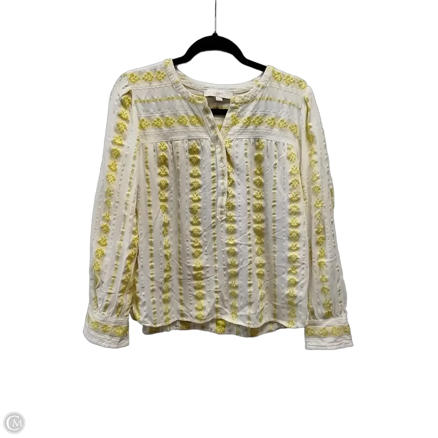 Top Long Sleeve By Loft In White & Yellow, Size: M