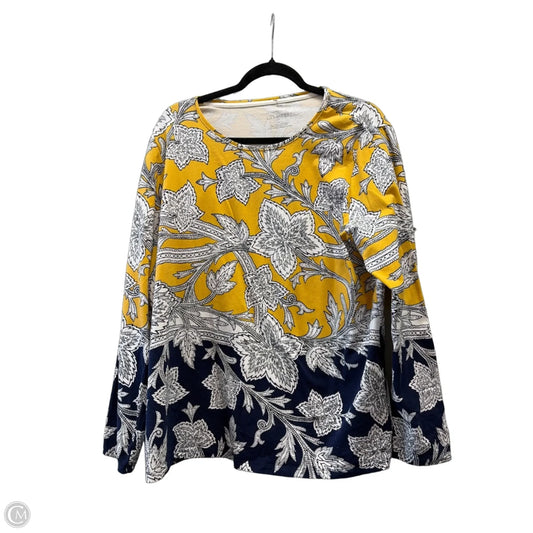 Top Long Sleeve By Talbots In Blue & Yellow, Size: 2x