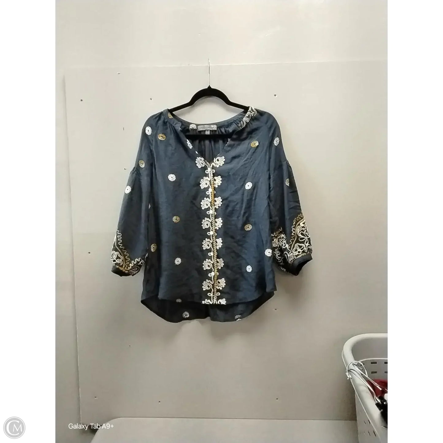 Blouse 3/4 Sleeve By Figuero & Flower In Blue & White, Size: M
