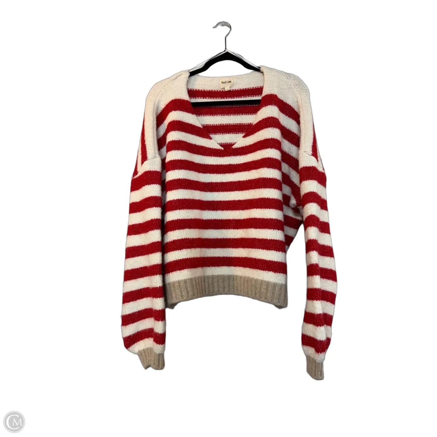 Sweater By Peach Love Cream California In Red & White, Size: L
